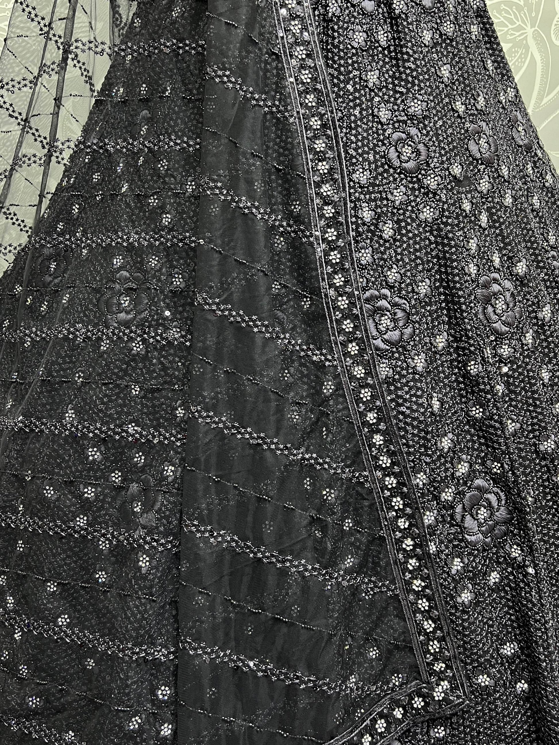 Astonishing Black Thread Work Net Reception Wear Lehenga Choli - Zeel Clothing