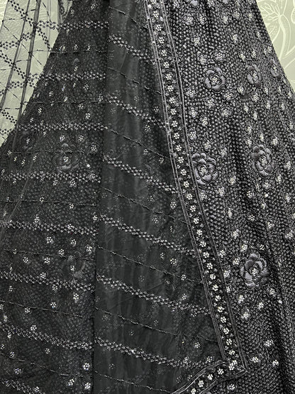 Astonishing Black Thread Work Net Reception Wear Lehenga Choli - Zeel Clothing