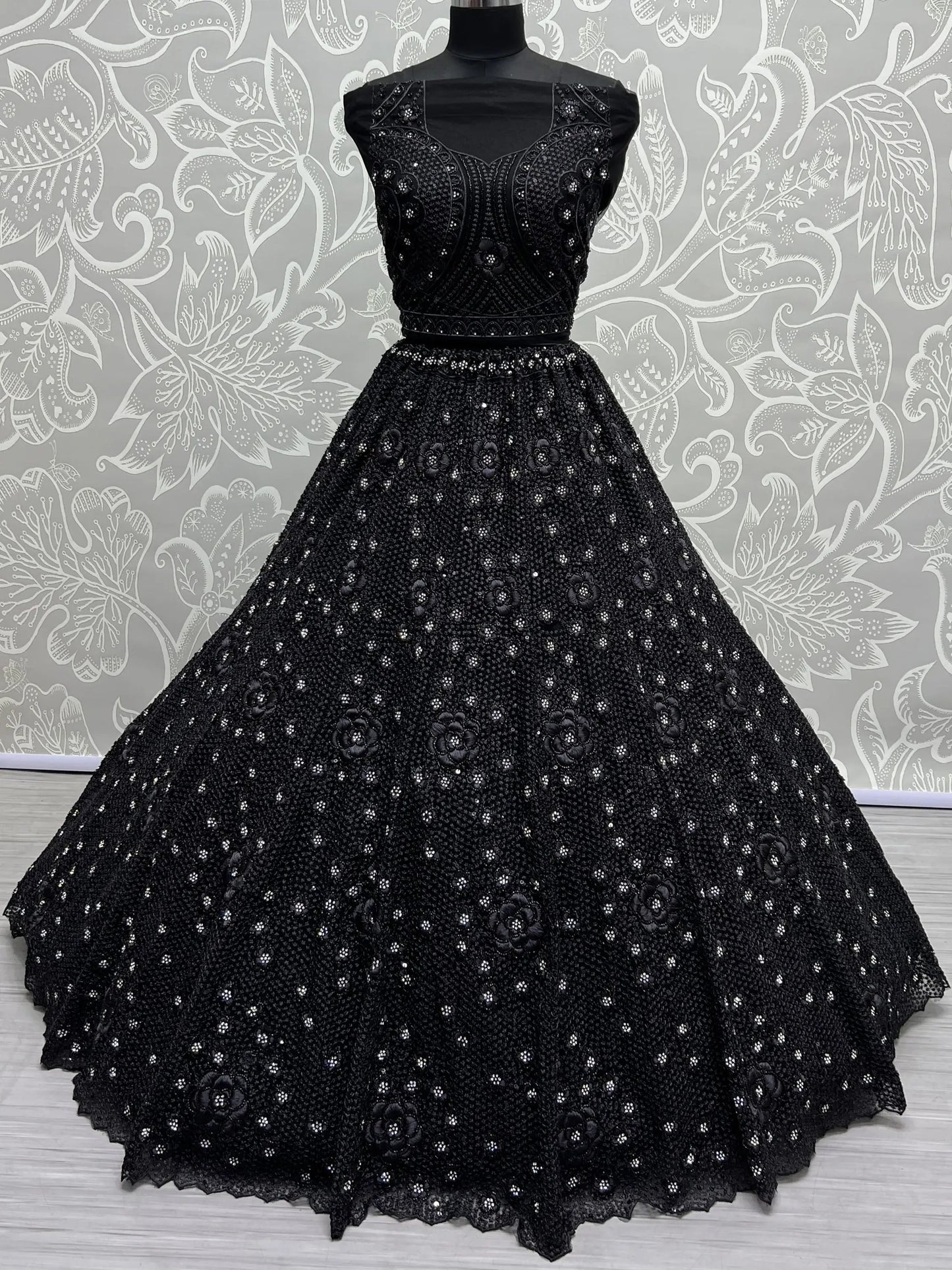 Astonishing Black Thread Work Net Reception Wear Lehenga Choli - Zeel Clothing