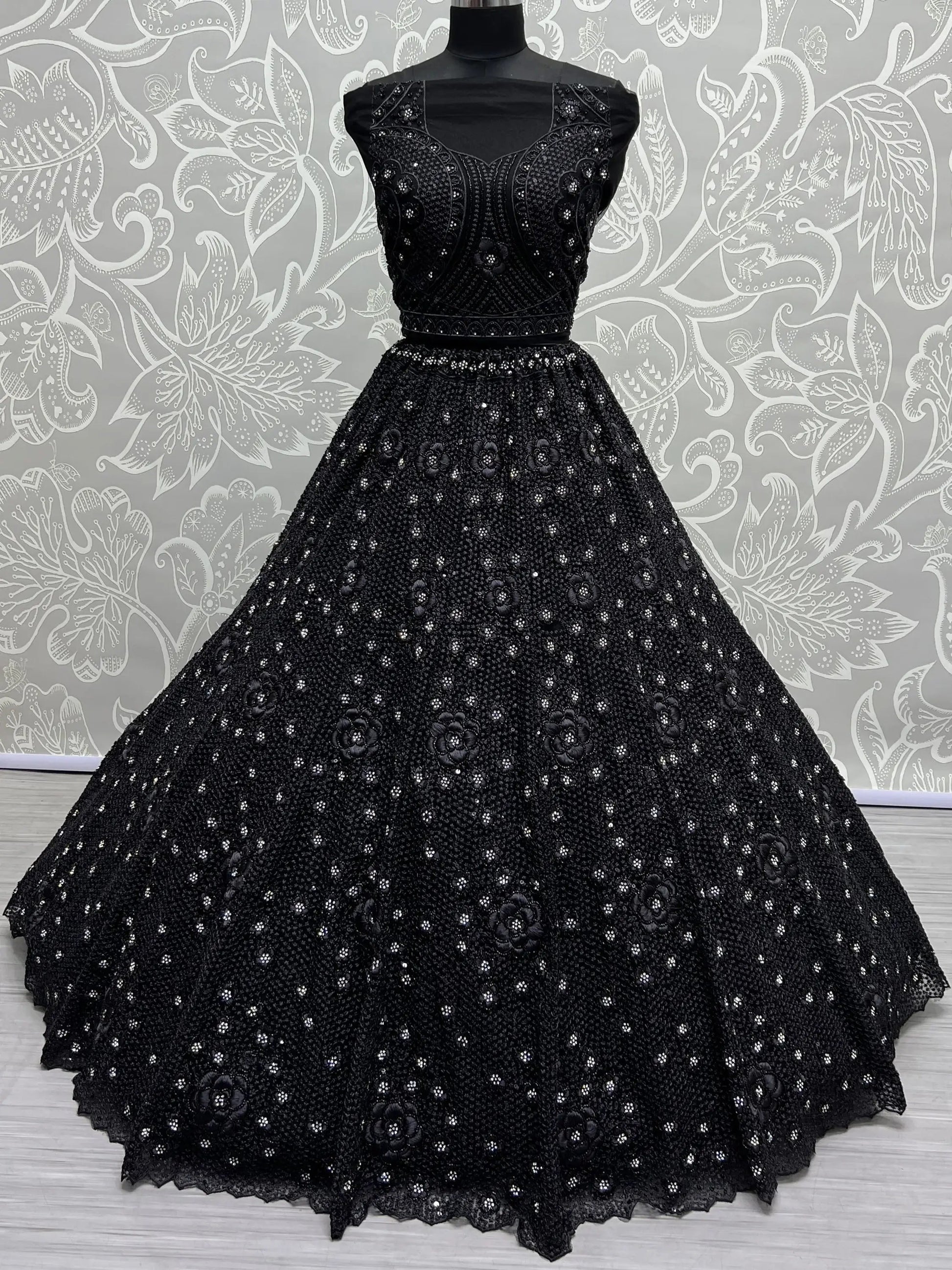 Astonishing Black Thread Work Net Reception Wear Lehenga Choli - Zeel Clothing