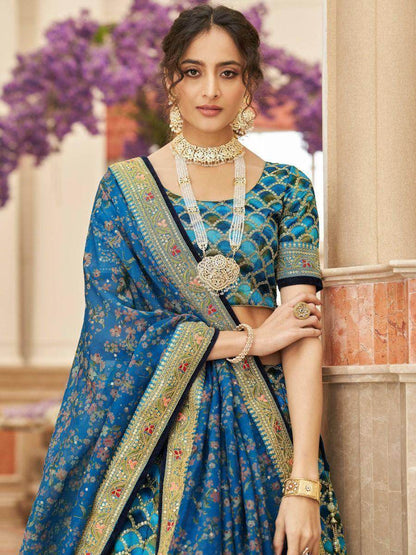 Astonishing Blue Sequins Work Art Silk Sangeet Wear Lehenga Choli - Zeel Clothing