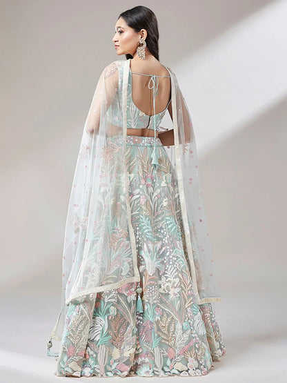 Astonishing Pista Green Sequins Net Wedding Wear Lehenga Choli - Zeel Clothing