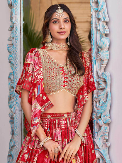 Astonishing Red Dori Work Chinon Wedding Wear Lehenga Choli With Dupatta - Zeel Clothing