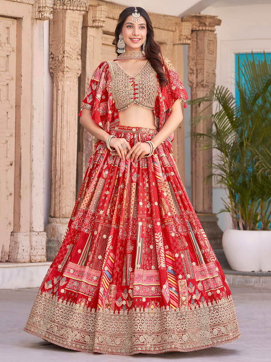 Astonishing Red Dori Work Chinon Wedding Wear Lehenga Choli With Dupatta - Zeel Clothing