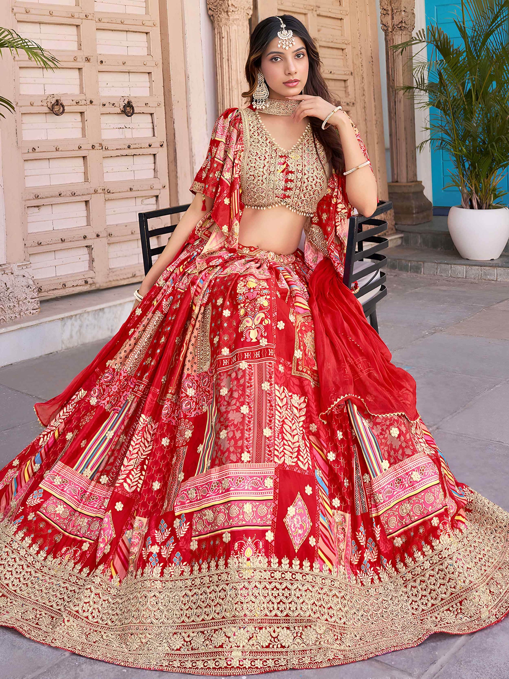 Astonishing Red Dori Work Chinon Wedding Wear Lehenga Choli With Dupatta - Zeel Clothing