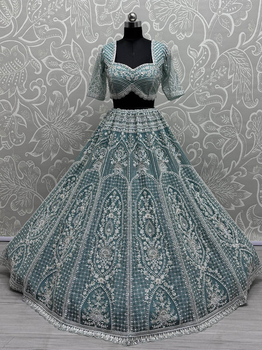 Astonishing Sky Blue Sequins Net Engagement Wear Lehenga Choli - Zeel Clothing