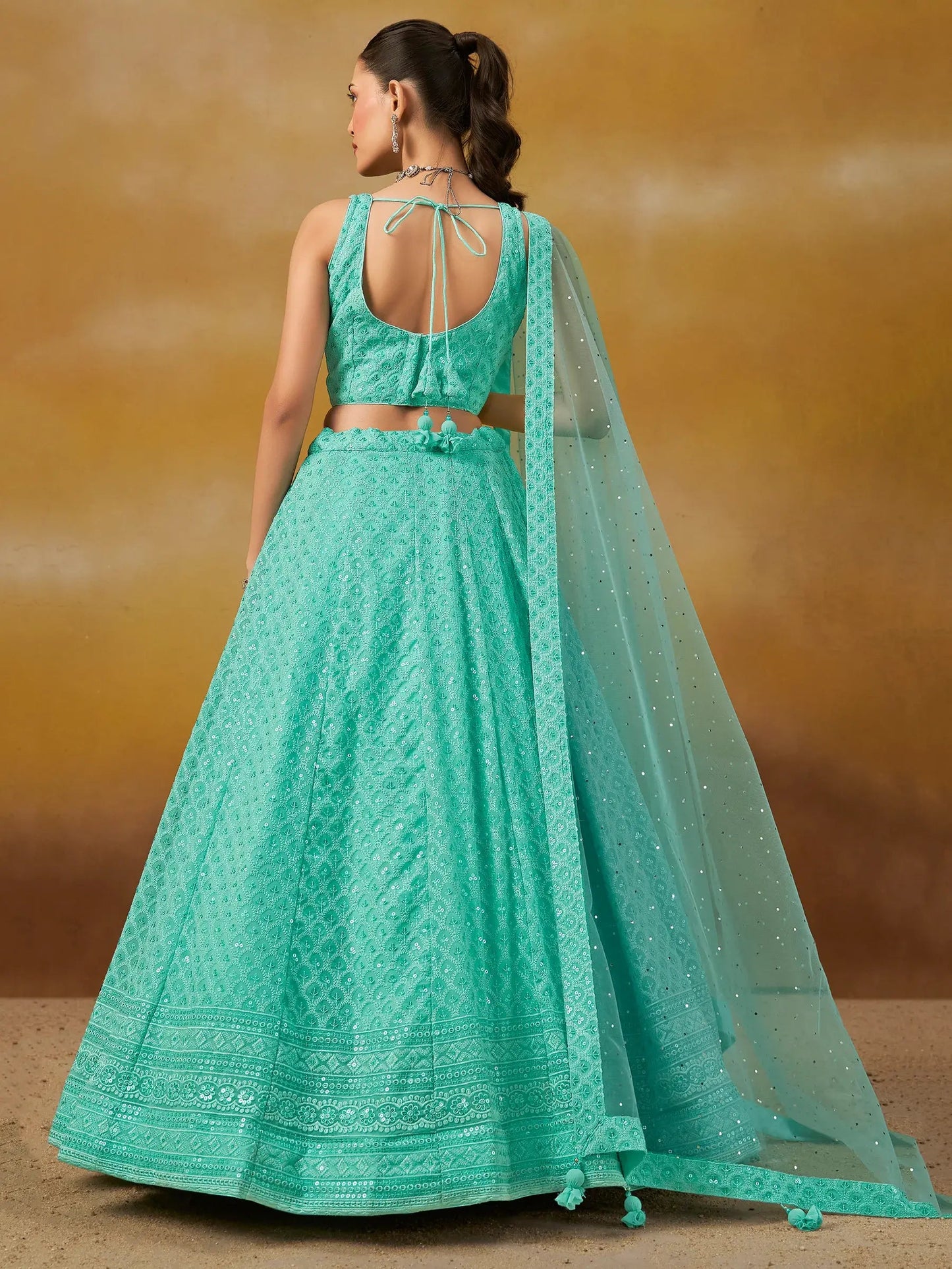 Astounding Sky-Blue Sequins Georgette Engagement Wear Lehenga Choli - Zeel Clothing