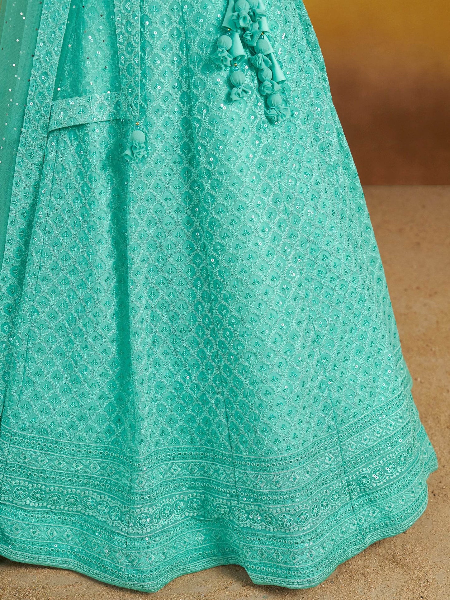 Astounding Sky-Blue Sequins Georgette Engagement Wear Lehenga Choli - Zeel Clothing