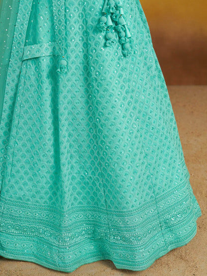 Astounding Sky-Blue Sequins Georgette Engagement Wear Lehenga Choli - Zeel Clothing