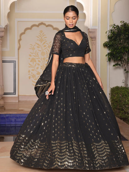 Attractive Black Georgette Designer Lehenga Choli With Dupatta - Zeel Clothing