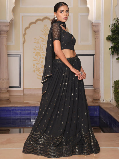 Attractive Black Georgette Designer Lehenga Choli With Dupatta - Zeel Clothing