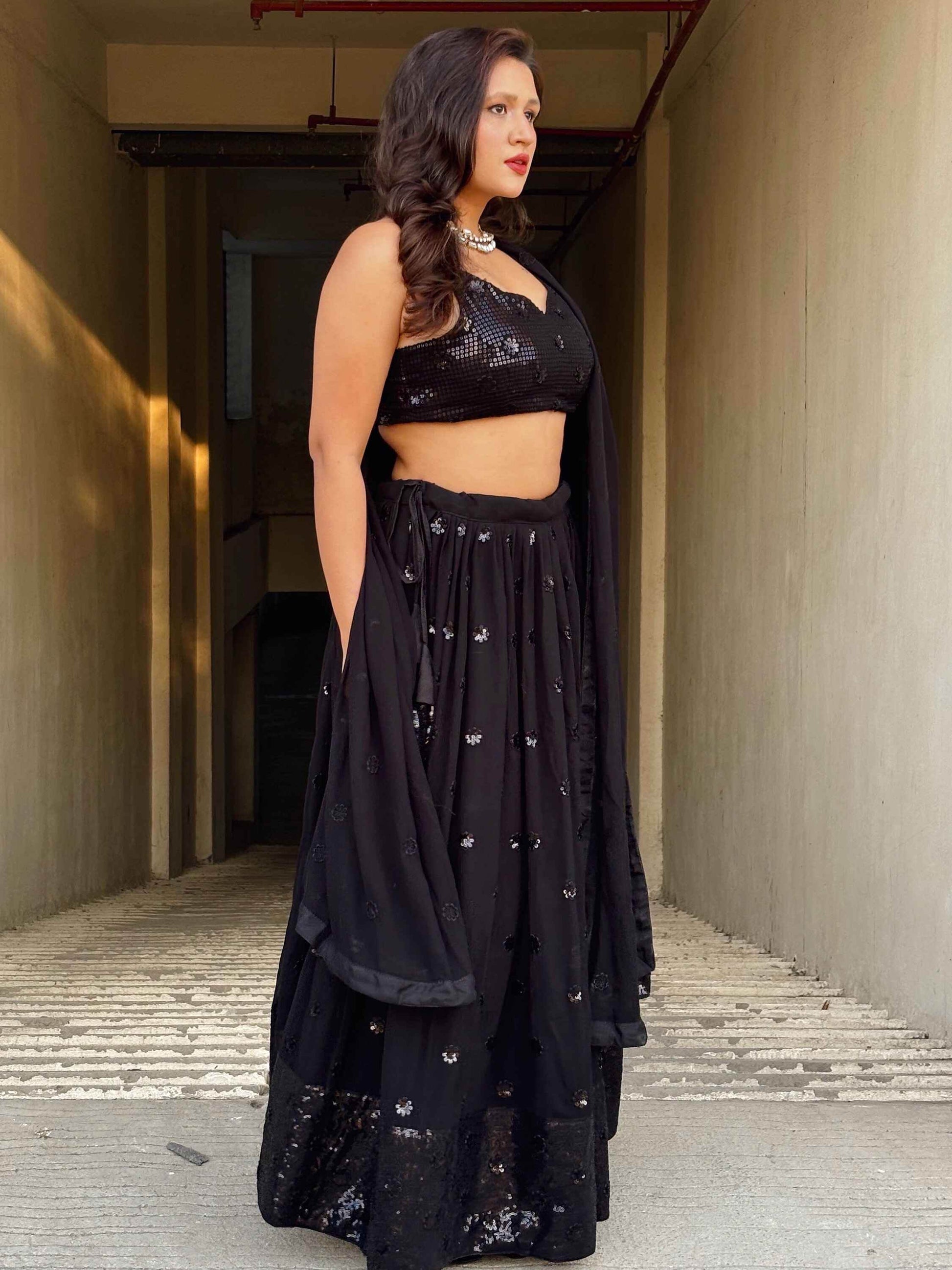 Attractive Black Sequins Georgette Party Wear Lehenga Choli - Zeel Clothing