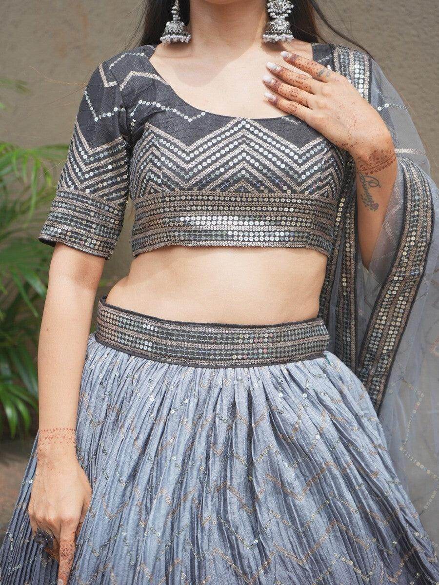 Attractive Black Sequins Silk Designer Lehenga Choli With Dupatta - Zeel Clothing