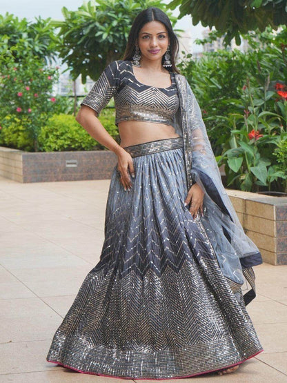 Attractive Black Sequins Silk Designer Lehenga Choli With Dupatta - Zeel Clothing