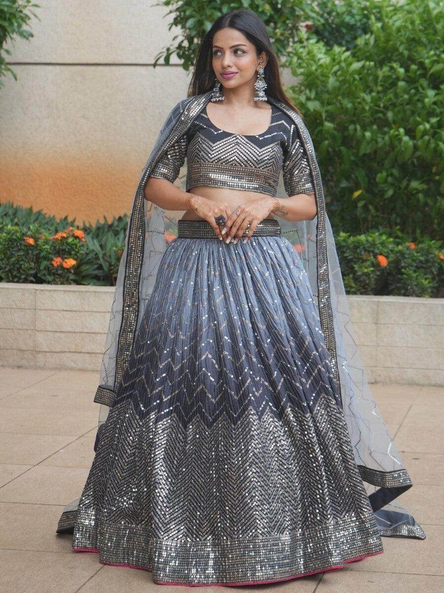Attractive Black Sequins Silk Designer Lehenga Choli With Dupatta - Zeel Clothing