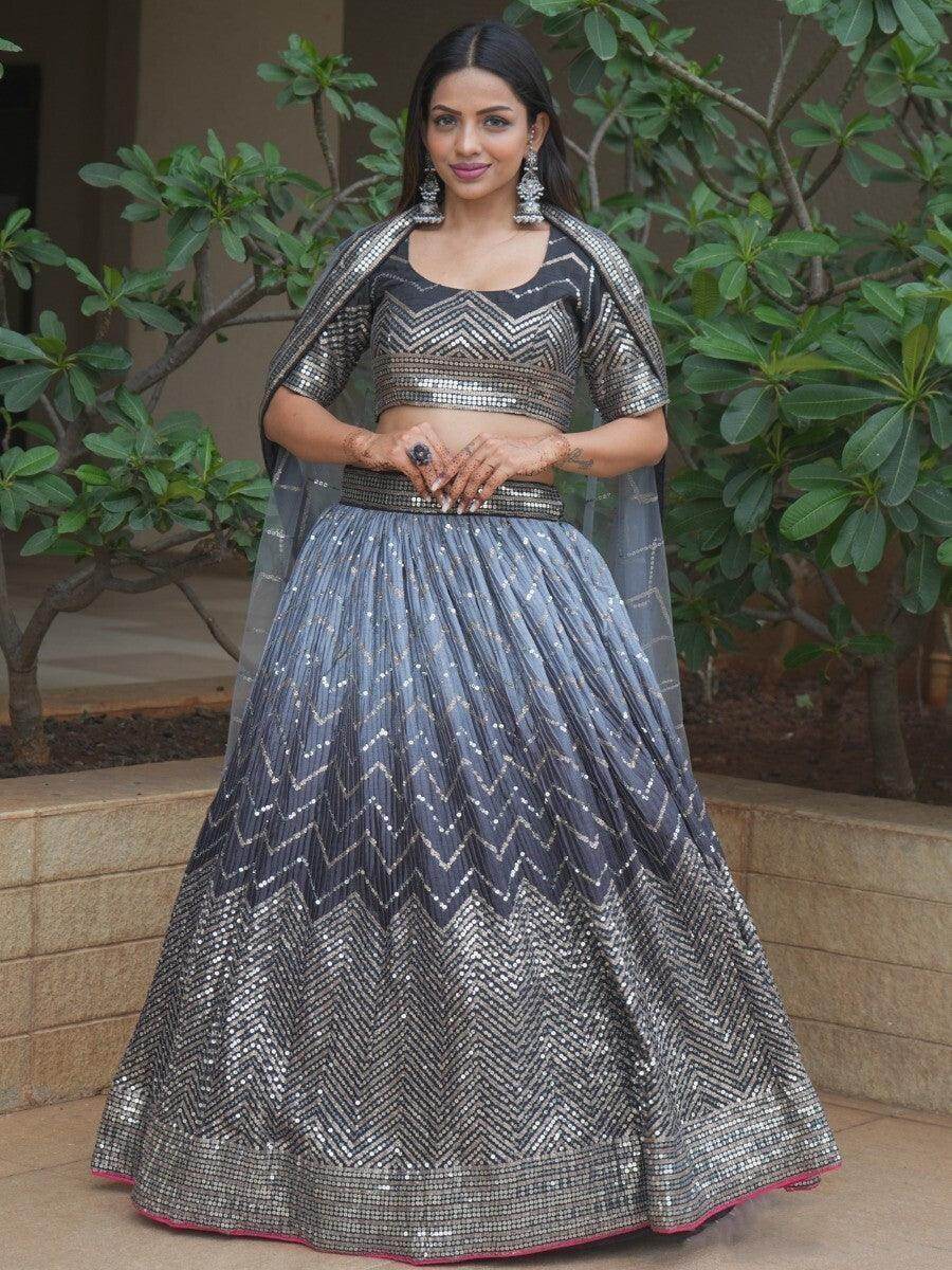 Attractive Black Sequins Silk Designer Lehenga Choli With Dupatta - Zeel Clothing