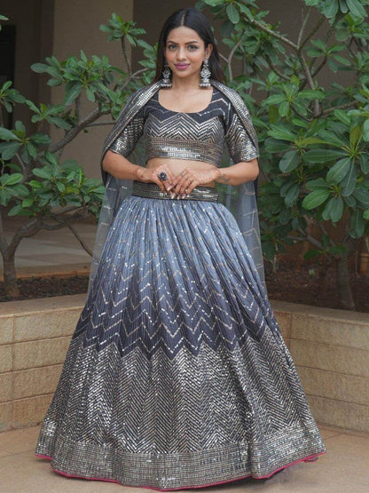 Attractive Black Sequins Silk Designer Lehenga Choli With Dupatta - Zeel Clothing