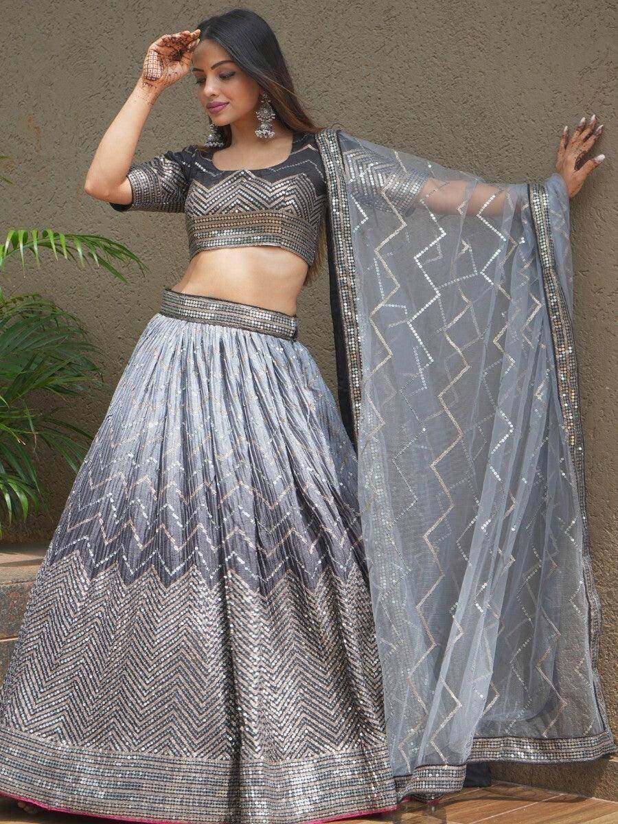 Attractive Black Sequins Silk Designer Lehenga Choli With Dupatta - Zeel Clothing