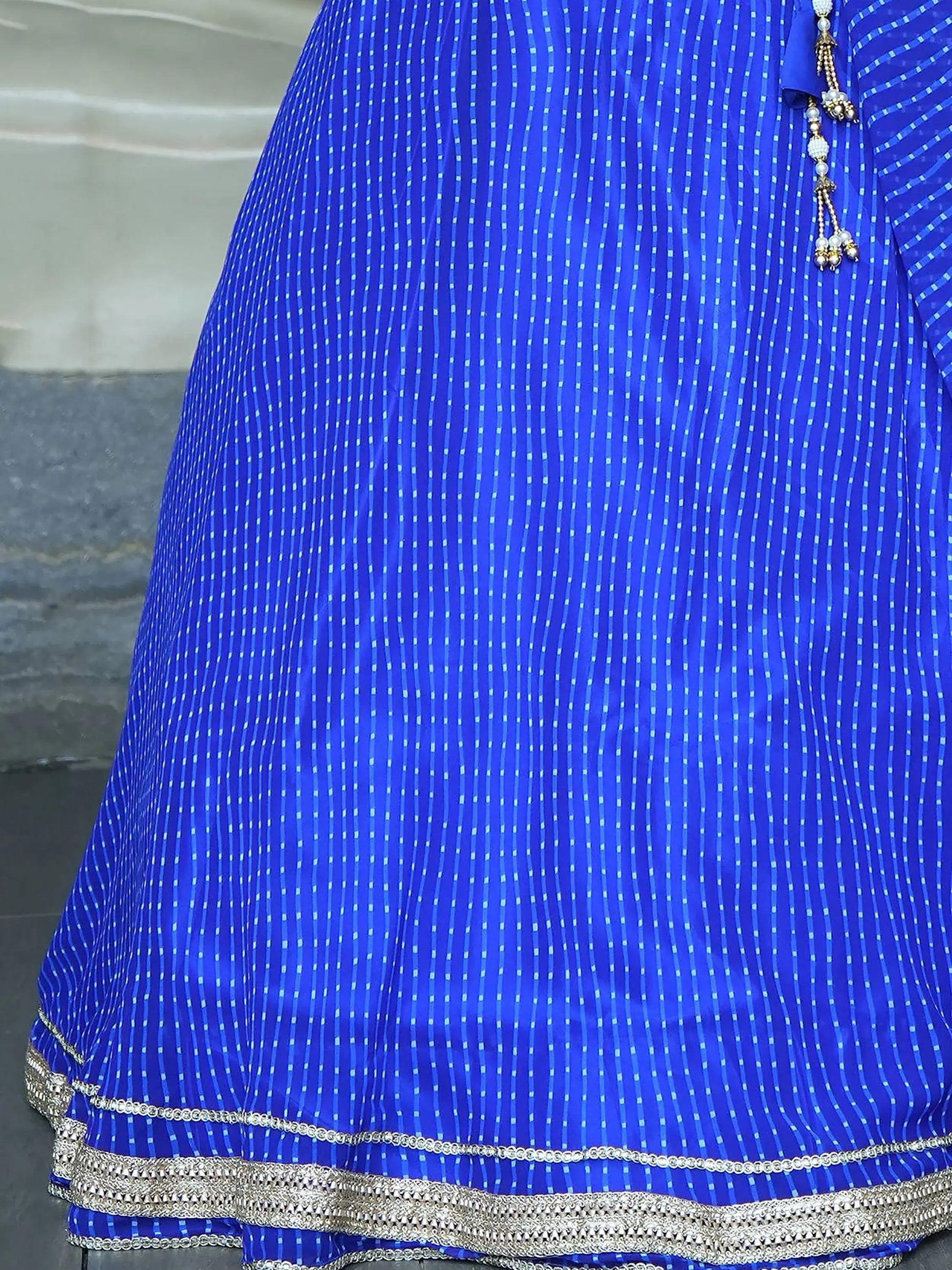 Attractive Blue Laheriya Print Georgette Lehenga Choli - Zeel Clothing