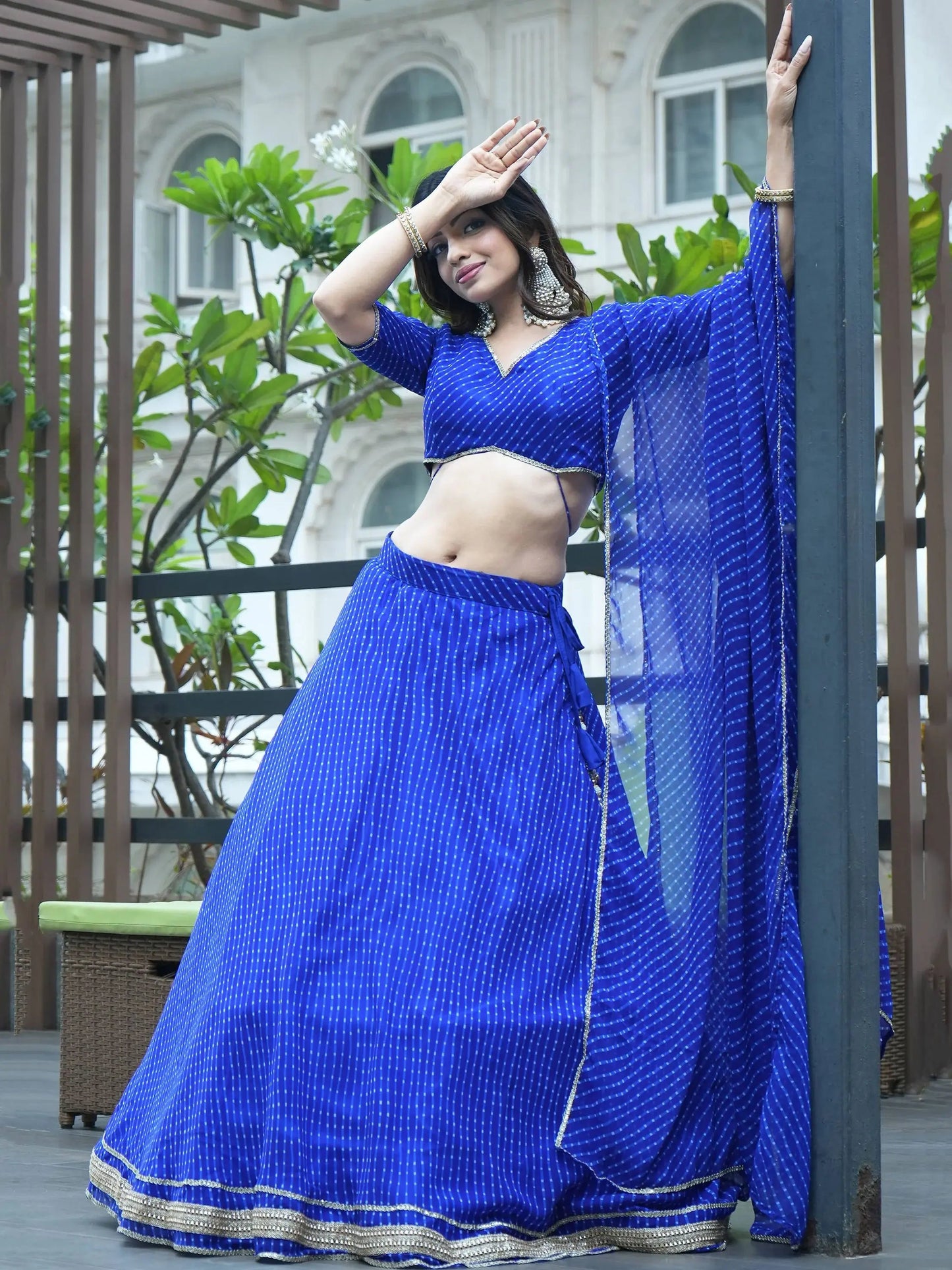 Attractive Blue Laheriya Print Georgette Lehenga Choli - Zeel Clothing