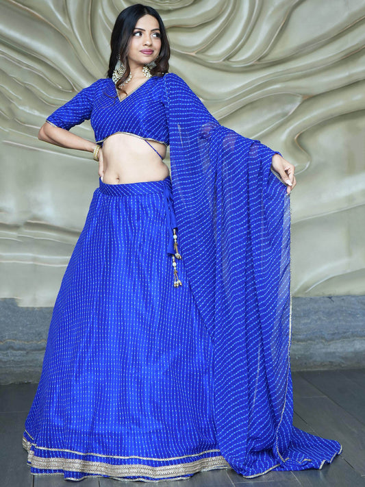 Attractive Blue Laheriya Print Georgette Lehenga Choli - Zeel Clothing