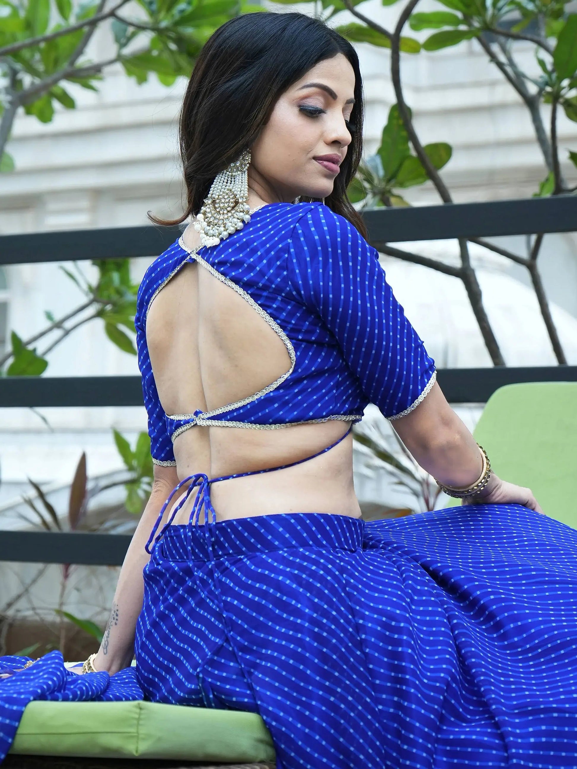 Attractive Blue Laheriya Print Georgette Lehenga Choli - Zeel Clothing