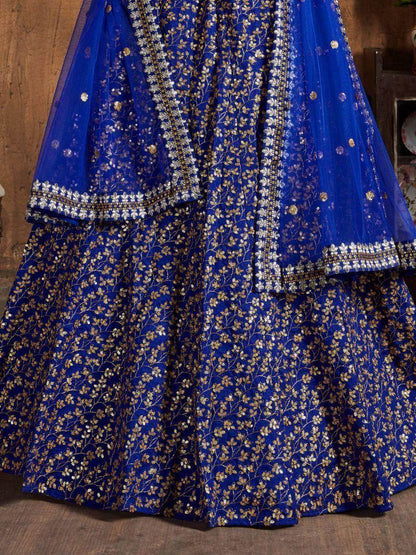Attractive Blue Sequins Embroidered Raw Silk Wedding Lehenga Choli - Zeel Clothing