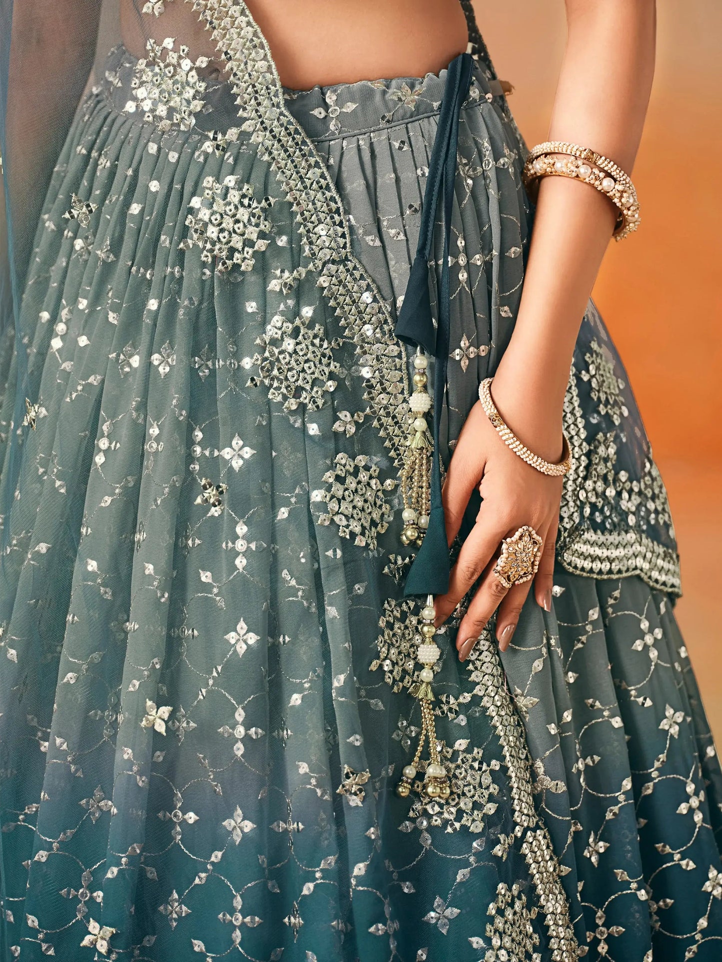 Attractive Dove Blue Zari Embroidered Shaded Lehenga Choli - Zeel Clothing