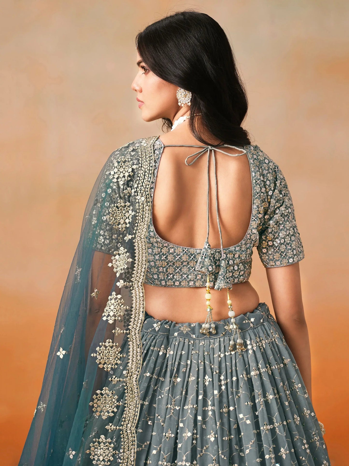 Attractive Dove Blue Zari Embroidered Shaded Lehenga Choli - Zeel Clothing
