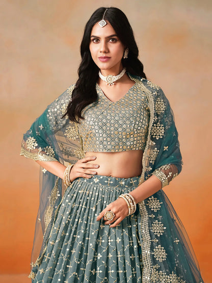 Attractive Dove Blue Zari Embroidered Shaded Lehenga Choli - Zeel Clothing