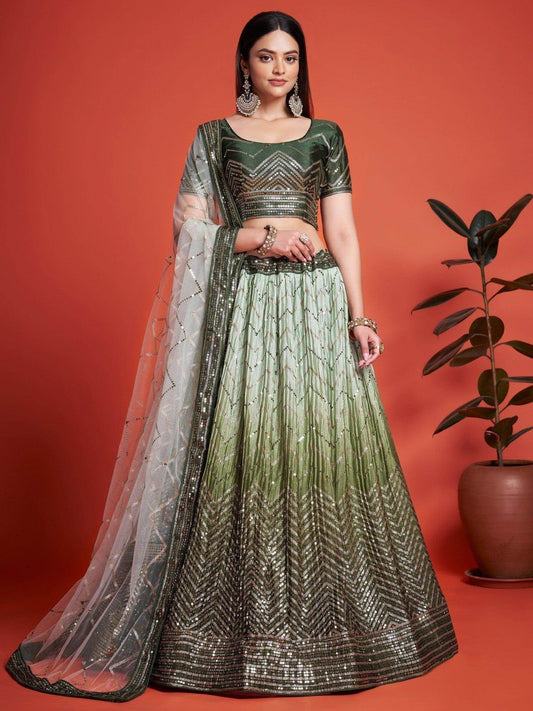 Attractive Green Sequins Chinon Mehendi Wear Lehenga Choli - Zeel Clothing