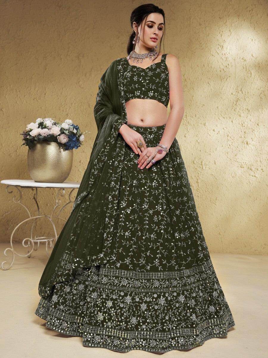 Attractive Green Sequins Georgette Lehenga Choli With Dupatta - Zeel Clothing
