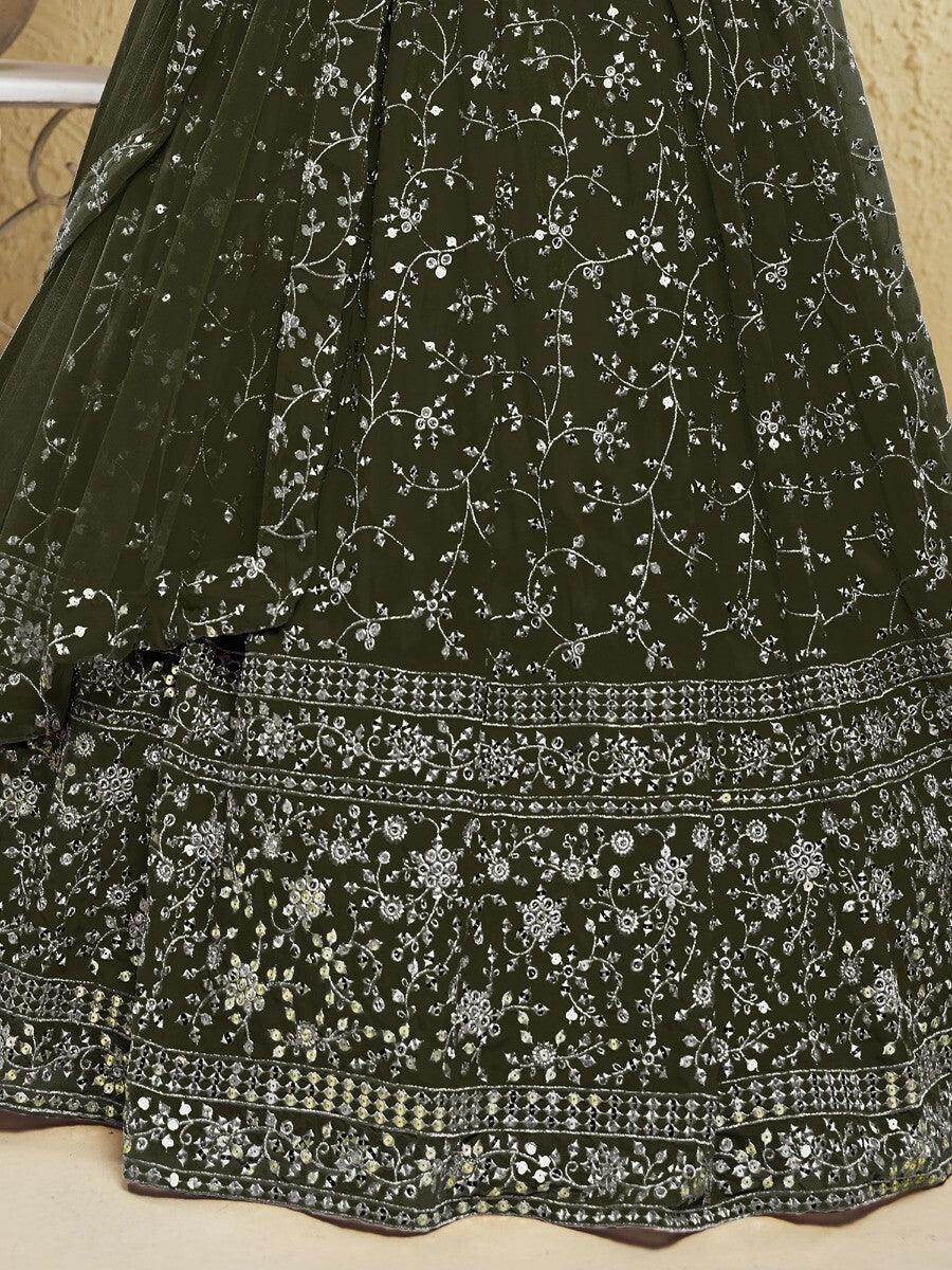 Attractive Green Sequins Georgette Lehenga Choli With Dupatta - Zeel Clothing
