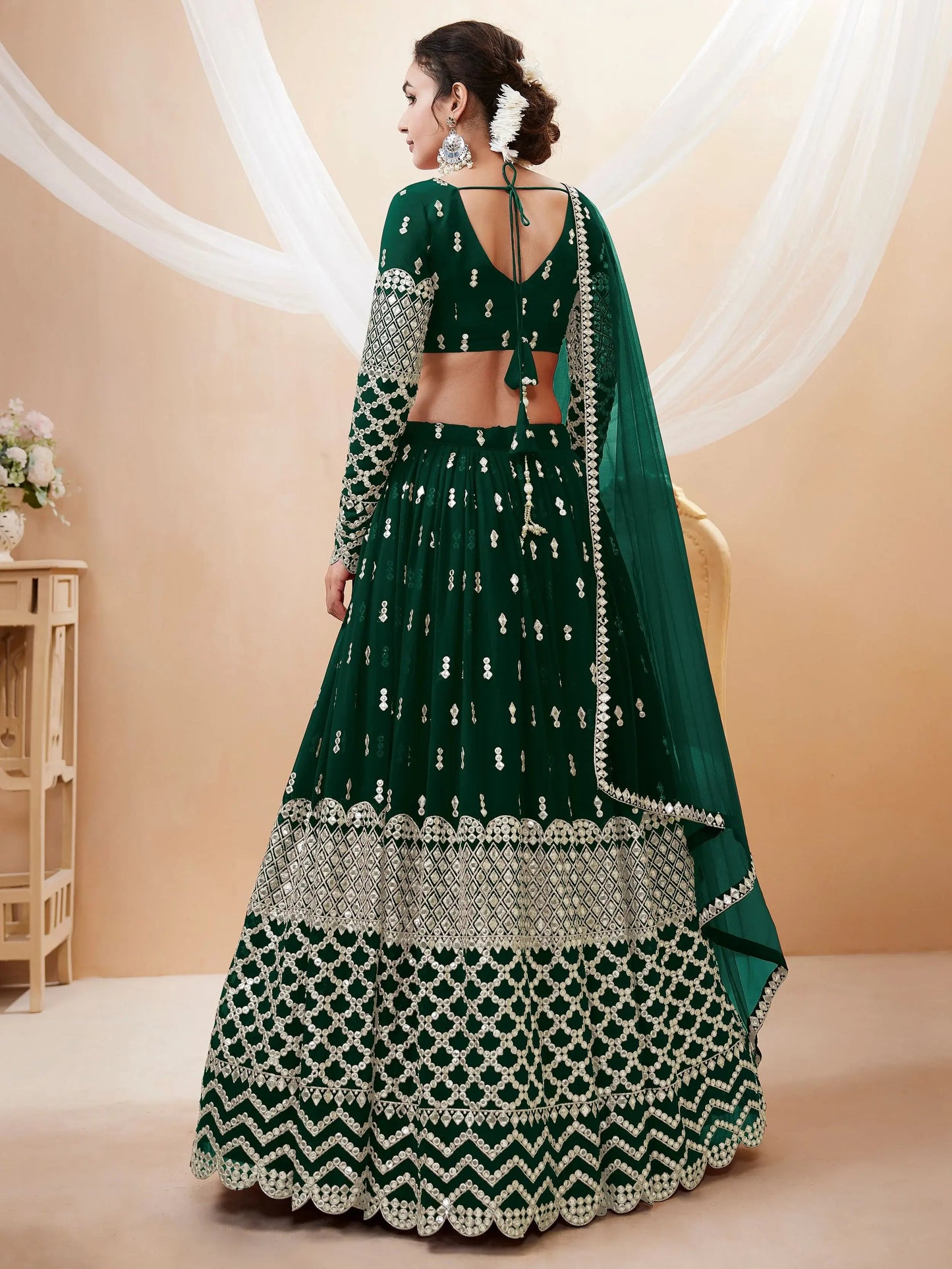 Attractive Green Sequins Georgette Mehendi Wear Lehenga Choli - Zeel Clothing