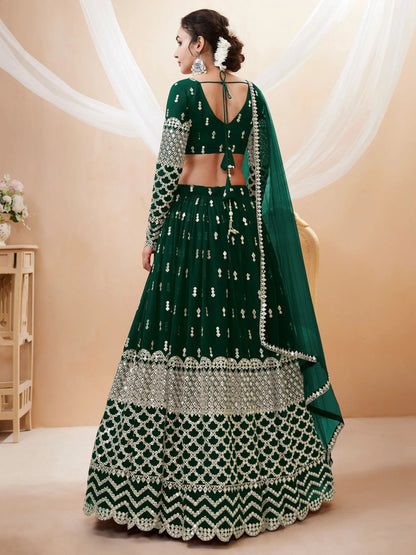 Attractive Green Sequins Georgette Mehendi Wear Lehenga Choli - Zeel Clothing