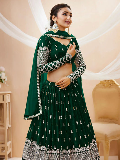 Attractive Green Sequins Georgette Mehendi Wear Lehenga Choli - Zeel Clothing