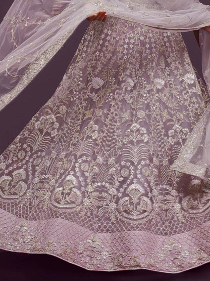 Attractive Lilac Embroidered Soft Net Wedding Wear Lehenga Choli - Zeel Clothing
