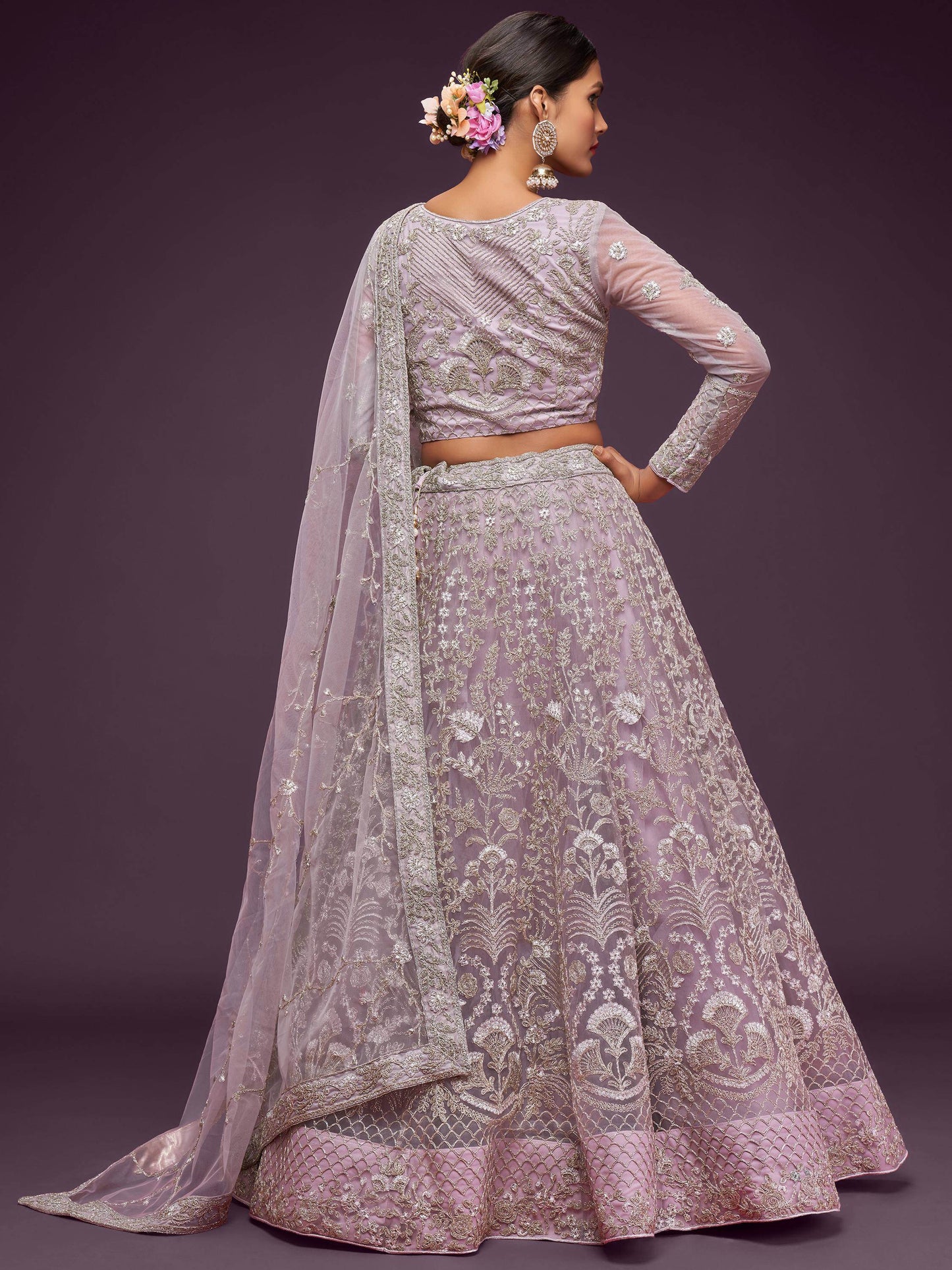 Attractive Lilac Embroidered Soft Net Wedding Wear Lehenga Choli - Zeel Clothing