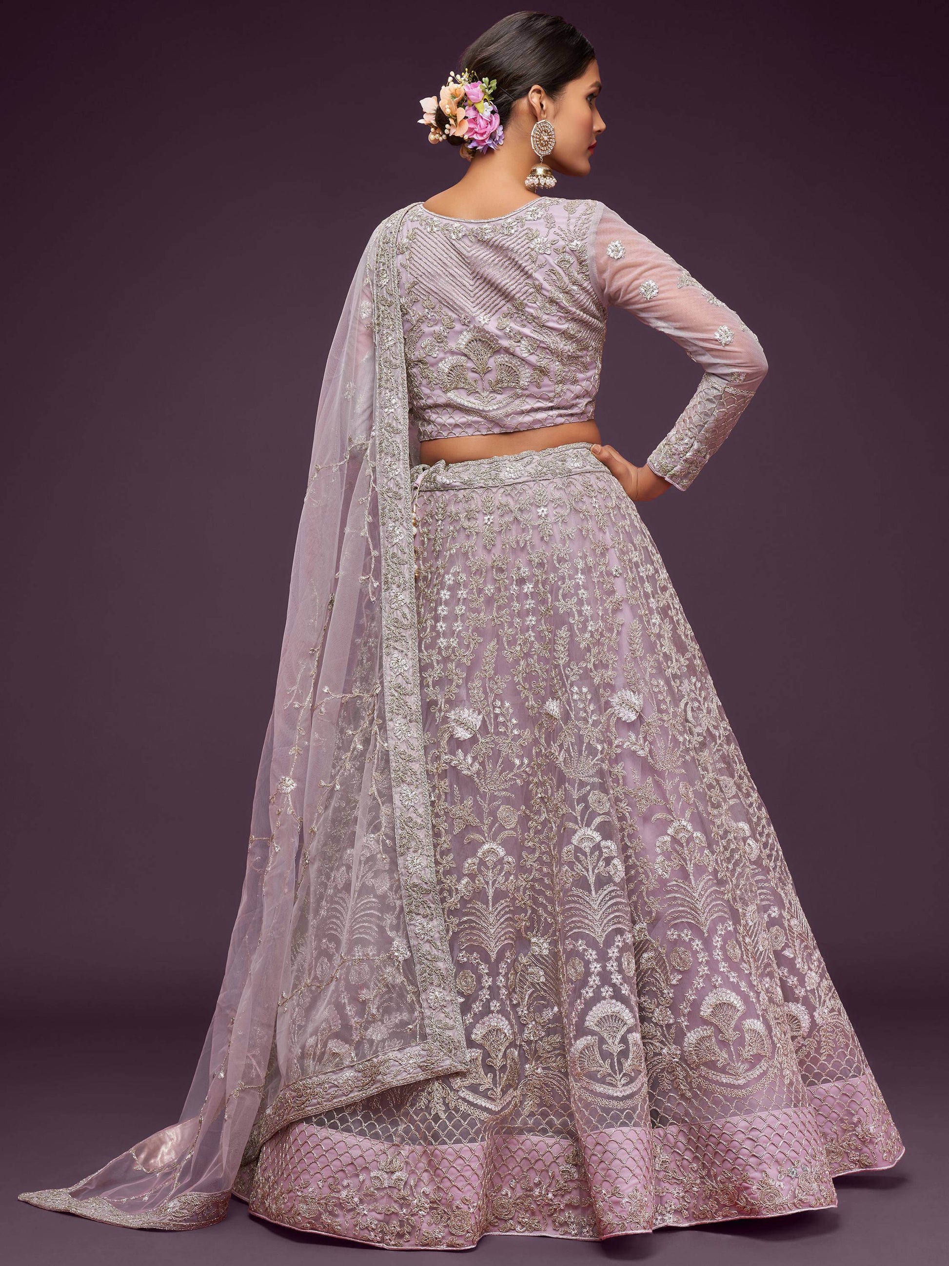 Attractive Lilac Embroidered Soft Net Wedding Wear Lehenga Choli - Zeel Clothing