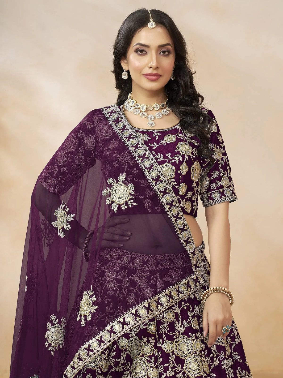 Attractive Purple Sequins Work Silk Reception Wear Lehenga Choli - Zeel Clothing
