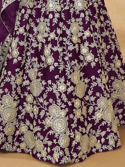Attractive Purple Sequins Work Silk Reception Wear Lehenga Choli - Zeel Clothing