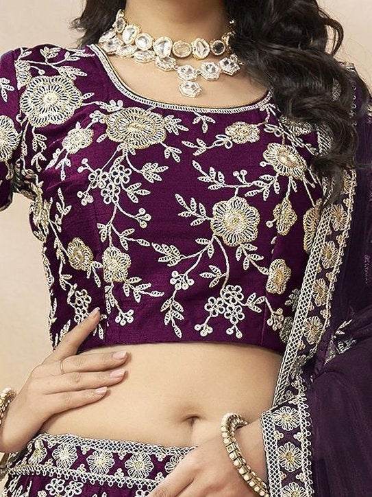 Attractive Purple Sequins Work Silk Reception Wear Lehenga Choli - Zeel Clothing