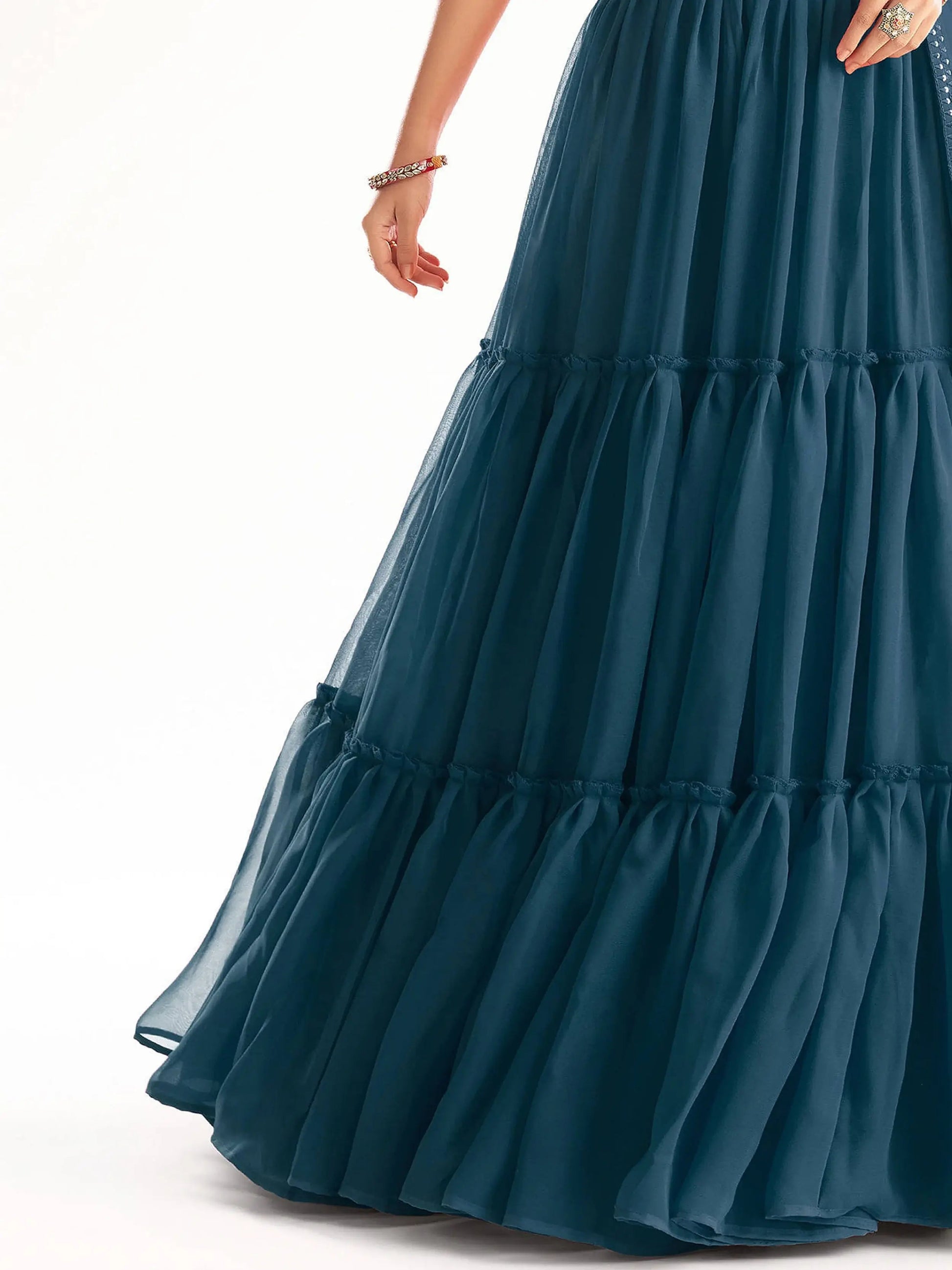 Attractive Teal Blue Sequins Georgette Reception Wear Lehenga Choli - Zeel Clothing