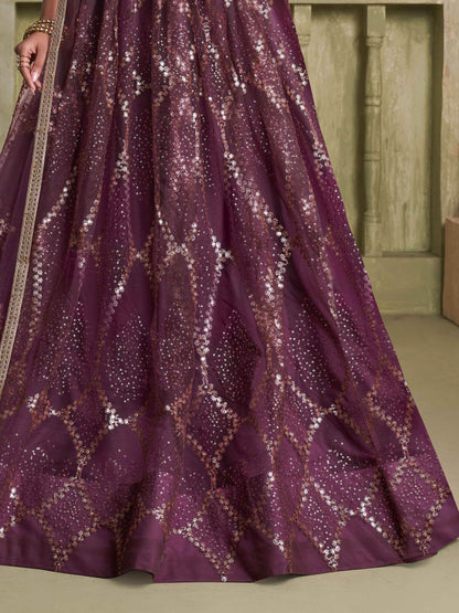 Attractive Wine Sequins Net Party Wear Lehenga Choli With Dupatta - Zeel Clothing