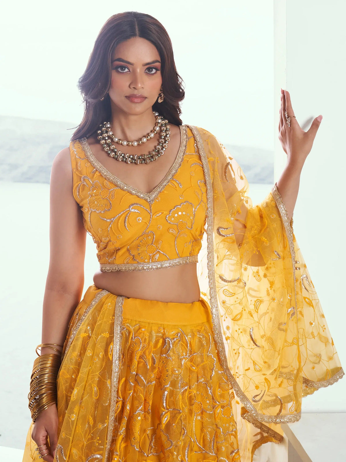 Attractive Yellow Embroidered Net Wedding Lehenga Choli With Dupatta - Zeel Clothing