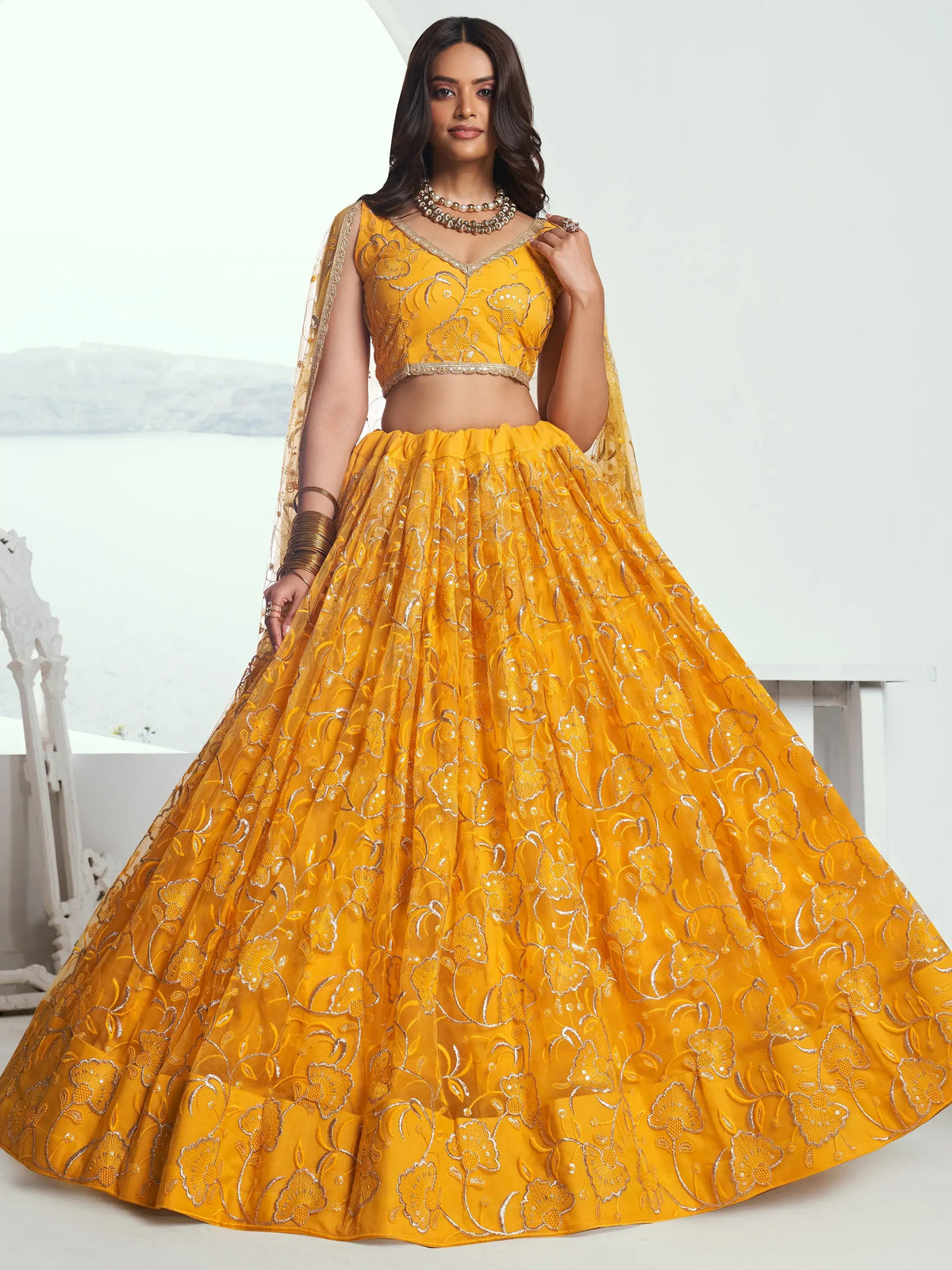 Attractive Yellow Embroidered Net Wedding Lehenga Choli With Dupatta - Zeel Clothing