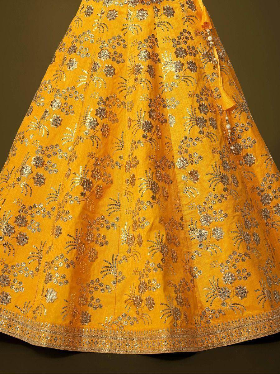 Attractive Yellow Sequins Slub Silk Wedding Wear Lehenga Choli - Zeel Clothing