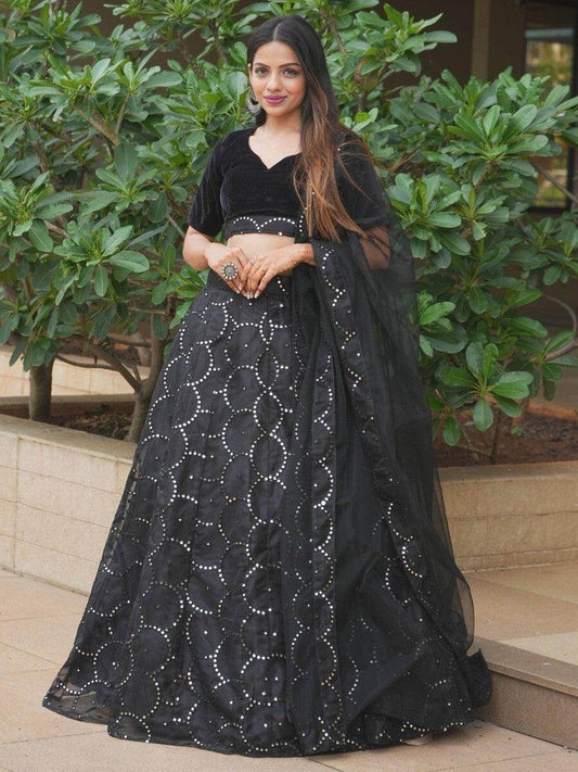 Awesome Black Embroidered Organza Party Wear Lehenga Choli - Zeel Clothing