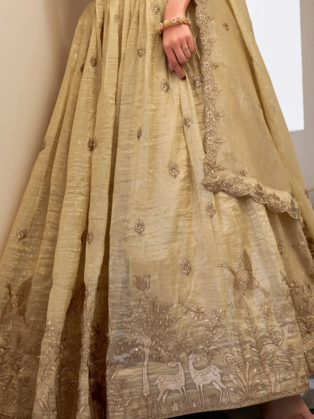 Awesome Cream Thread Work Crush Silk Festive Wear Lehenga Choli - Zeel Clothing
