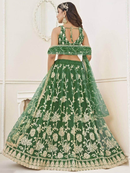Awesome Green Sequins Net Mehendi Wear Lehenga Choli With Dupatta - Zeel Clothing